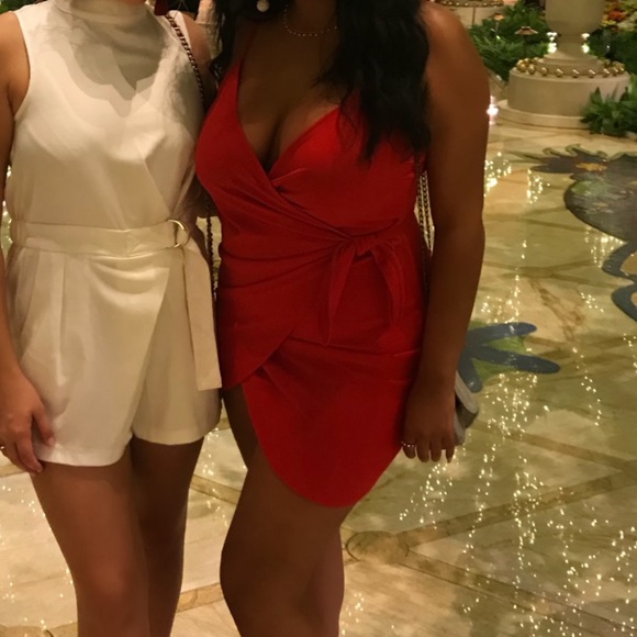 Red Faux-Wrap Mini Dress - Picture 3 of 3